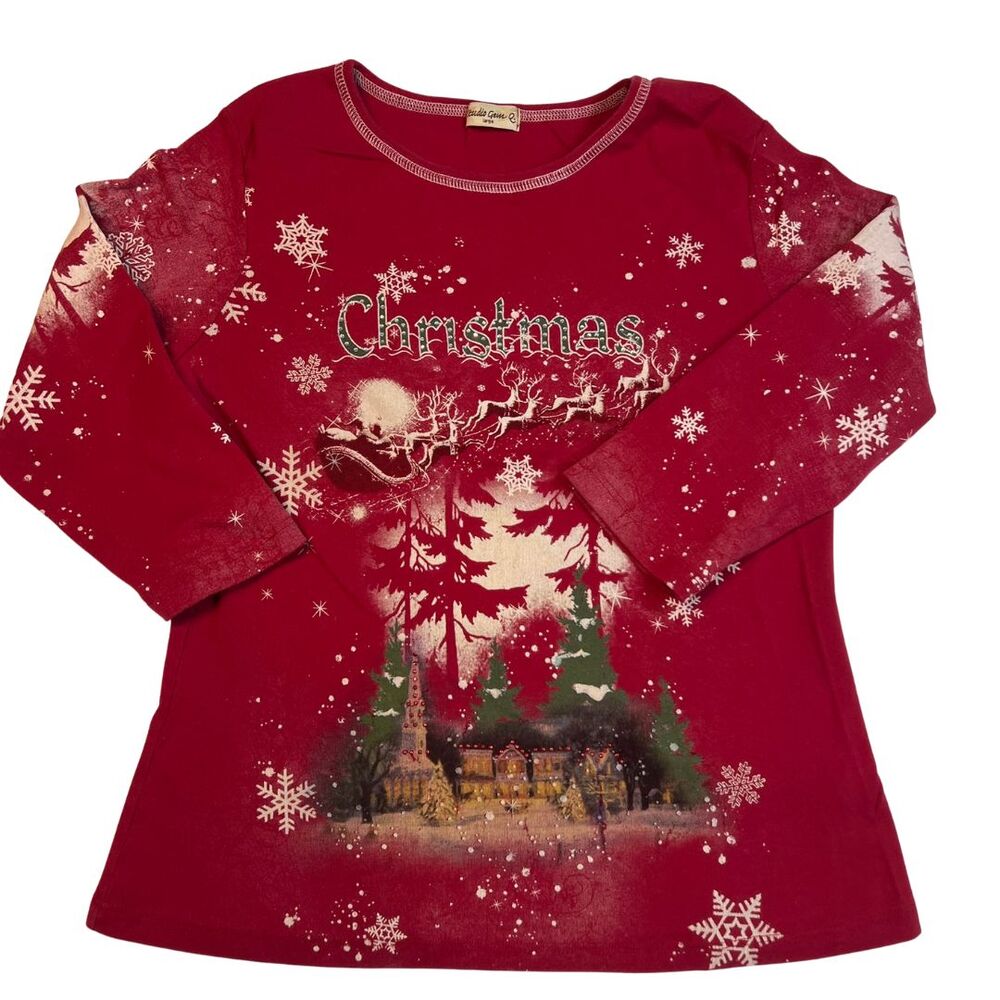 Studio Gem Top Women Large Ugly Christmas Tree Holiday Festive Snow Flakes Shirt - Picture 8 of 10